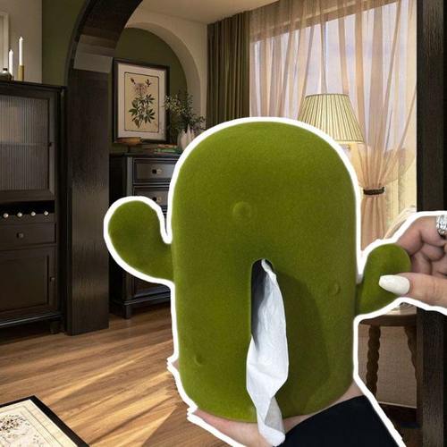 复古丝绒仙人掌陶瓷纸巾盒家用客厅抽纸筒抽纸盒抽纸筒套桌面摆件