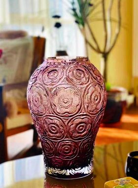 “藏莱*丽绛eu浮雕li紫色花瓶艺术水晶古琉璃银品La莲”q中感水晶