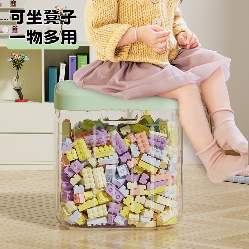 娃娃收纳桶玩具收纳箱储物凳大容量公仔整理箱透明神器可坐收纳凳