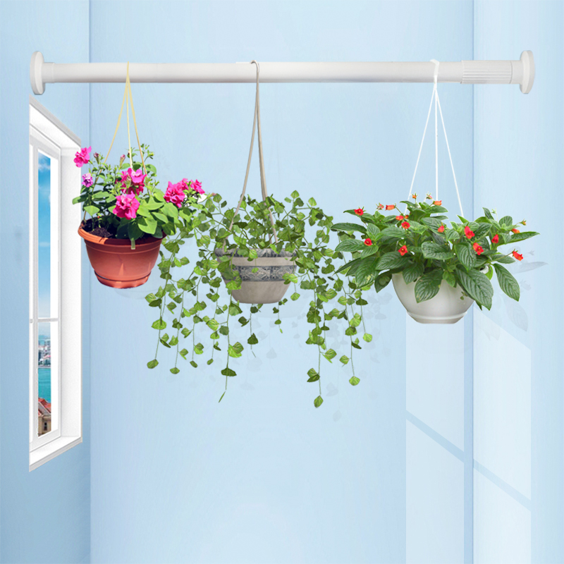 免打孔可伸c缩悬挂式花架阳台布置支撑杆横杆垂吊挂花篮绿萝爬藤