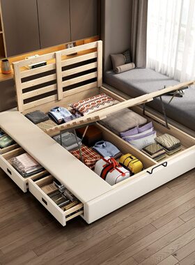 小户型定制床收纳床头储物床箱床架抽屉榻榻米床无可体实木床靠背