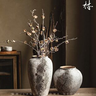 客厅土陶古插花中式装饰民宿朴风侘寂复古陶瓷空间茶器摆件罐花瓶