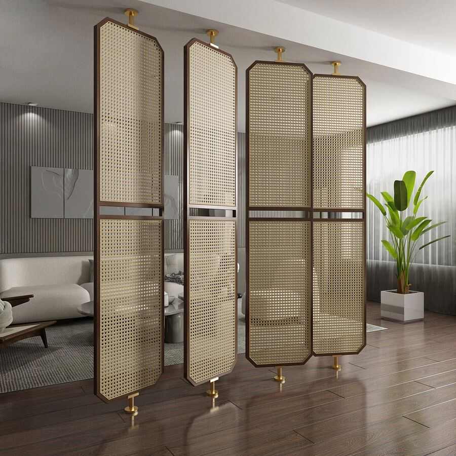 日式家用酒店隔断旋转简约别墅民藤编宿隔断墙V屏风隔断茶室