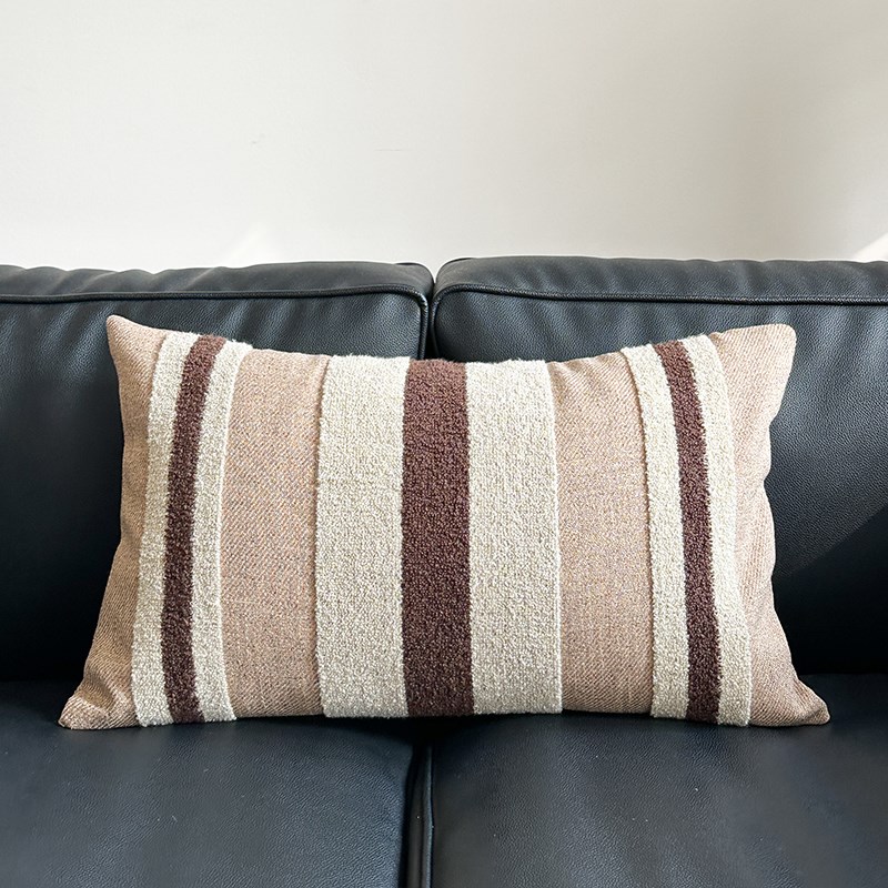 意式复古米咖条纹抱枕高级感w靠枕飘窗靠垫套沙发客厅靠背垫不含