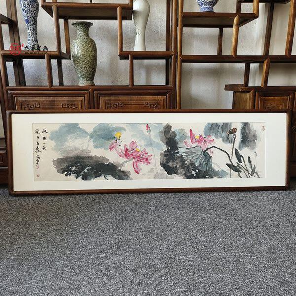 荷花国画花鸟画已裱框新中式客厅沙发背景墙装饰画餐厅卧室横版画