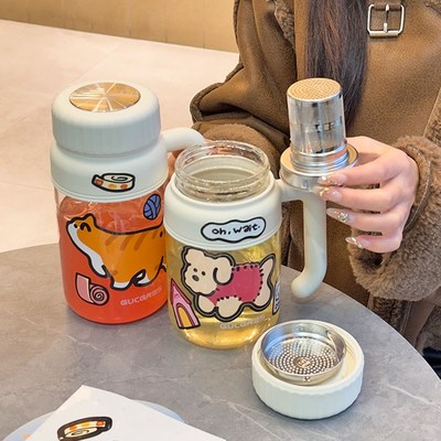 耐高温大口径玻璃杯大容量泡茶水杯办公室杯子夏季带盖喝水杯男女