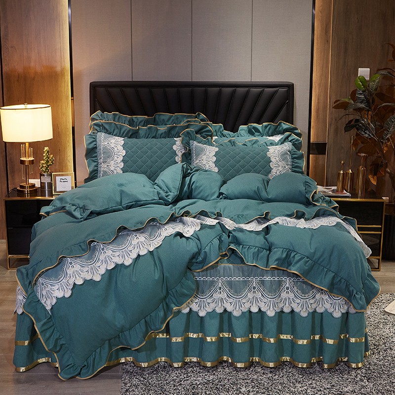 欧式夹棉四件套带床裙公主风床单全棉磨毛加O厚裸睡床上被套四季