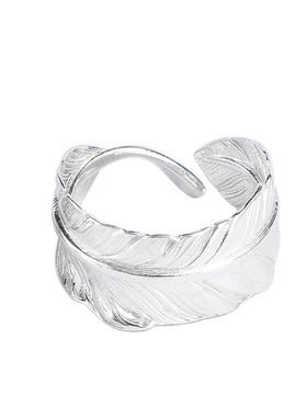 银曼 925银羽毛戒指潮人开口男士戒指日韩创意Q个性高桥吾郎女指