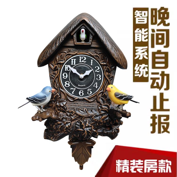 欧式简约布谷鸟钟 钟客厅森林咕咕钟田园地中海挂钟现代鸟报时摇
