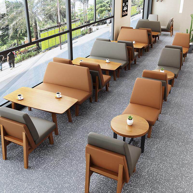 奶茶店桌椅实木接待洽谈休息区图书馆书吧休闲餐厅卡座咖啡厅沙发