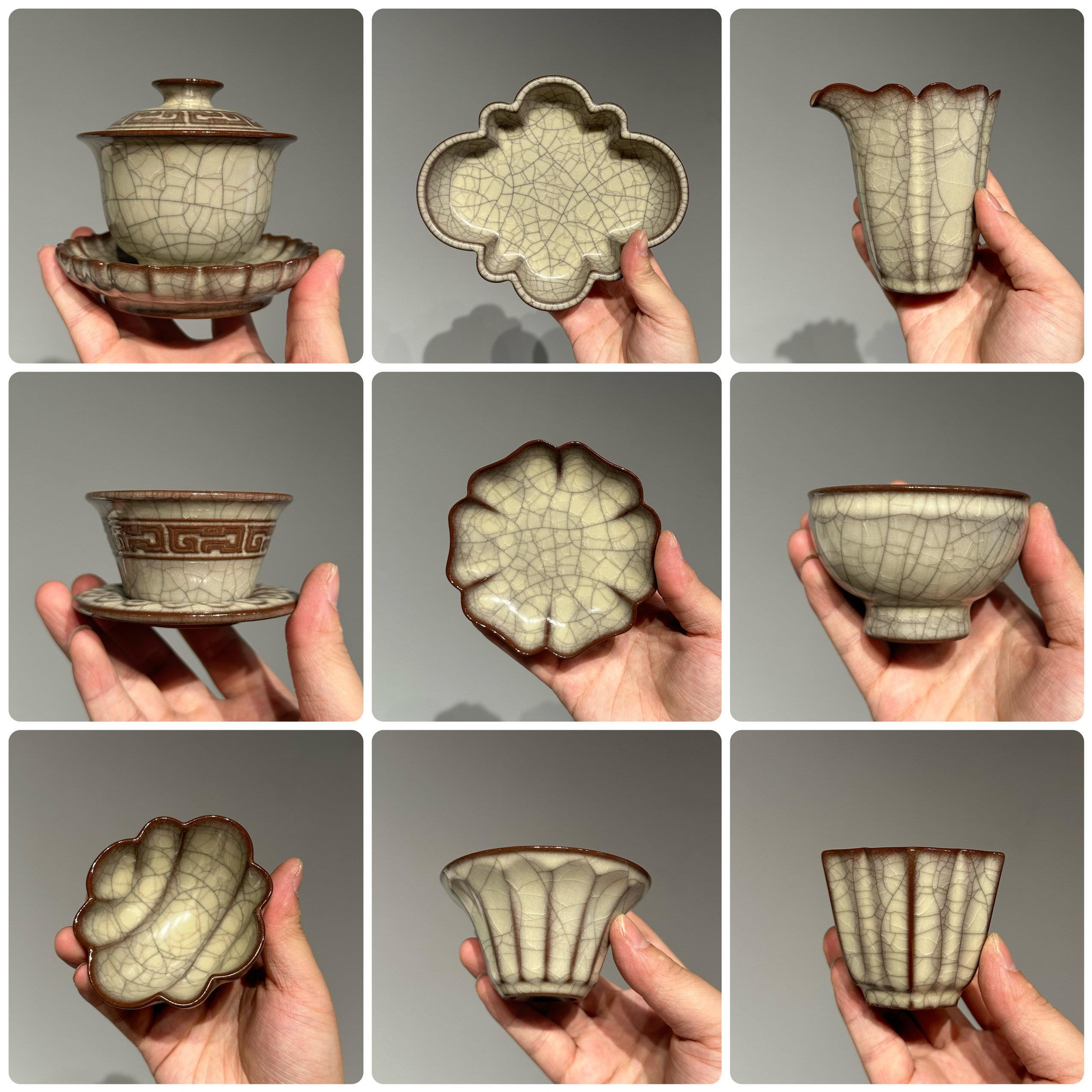 龙泉传世哥窑青瓷金丝铁线开片可养线主人品茗杯子陶瓷八方茶单杯