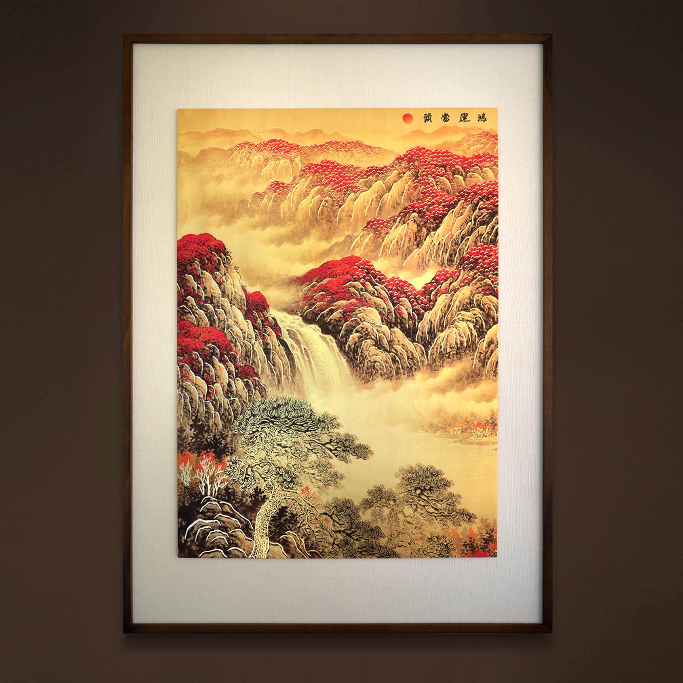 释同《鸿运当头》铜雕画玄关装饰画办公室高档铜版画招财客厅挂画