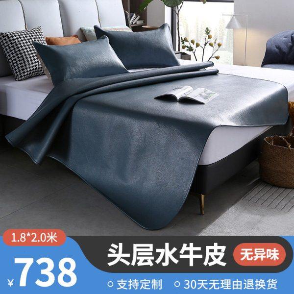 牛皮凉席头层水牛皮夏季加厚1.5m儿童床垫床三件套真皮席子牛皮席