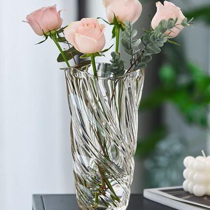 苏渠轻奢琉光水晶玻璃花瓶客厅样板间酒店插花装饰器皿摆件工艺品