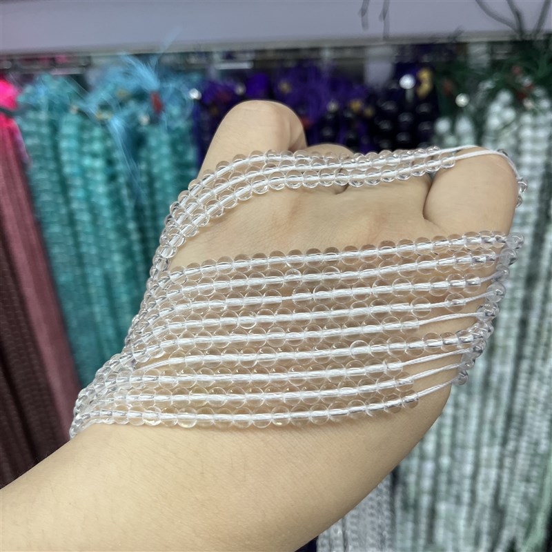 4mm白水晶圆珠散y珠半成品一条38厘米长