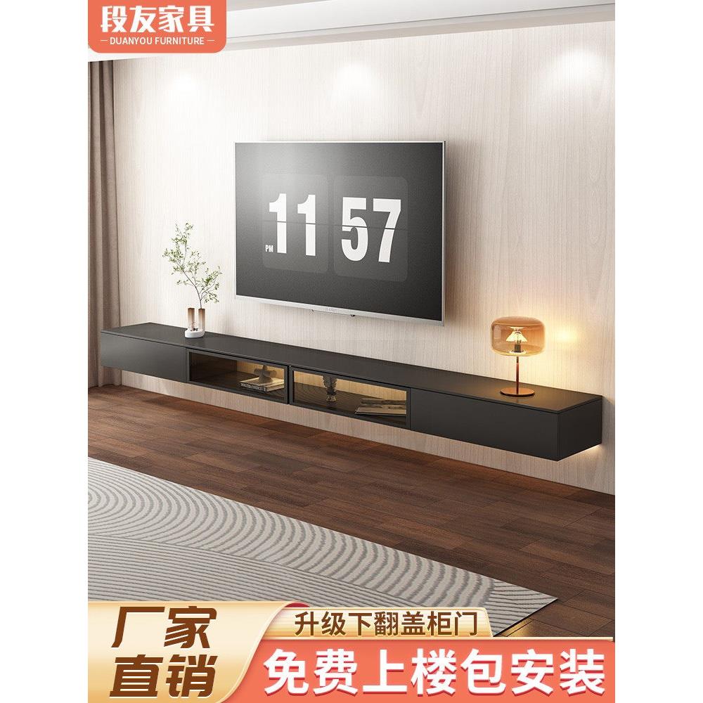 玻璃门定制可访问的豪华黑色悬吊电视柜简单现代客厅家居板岩悬吊