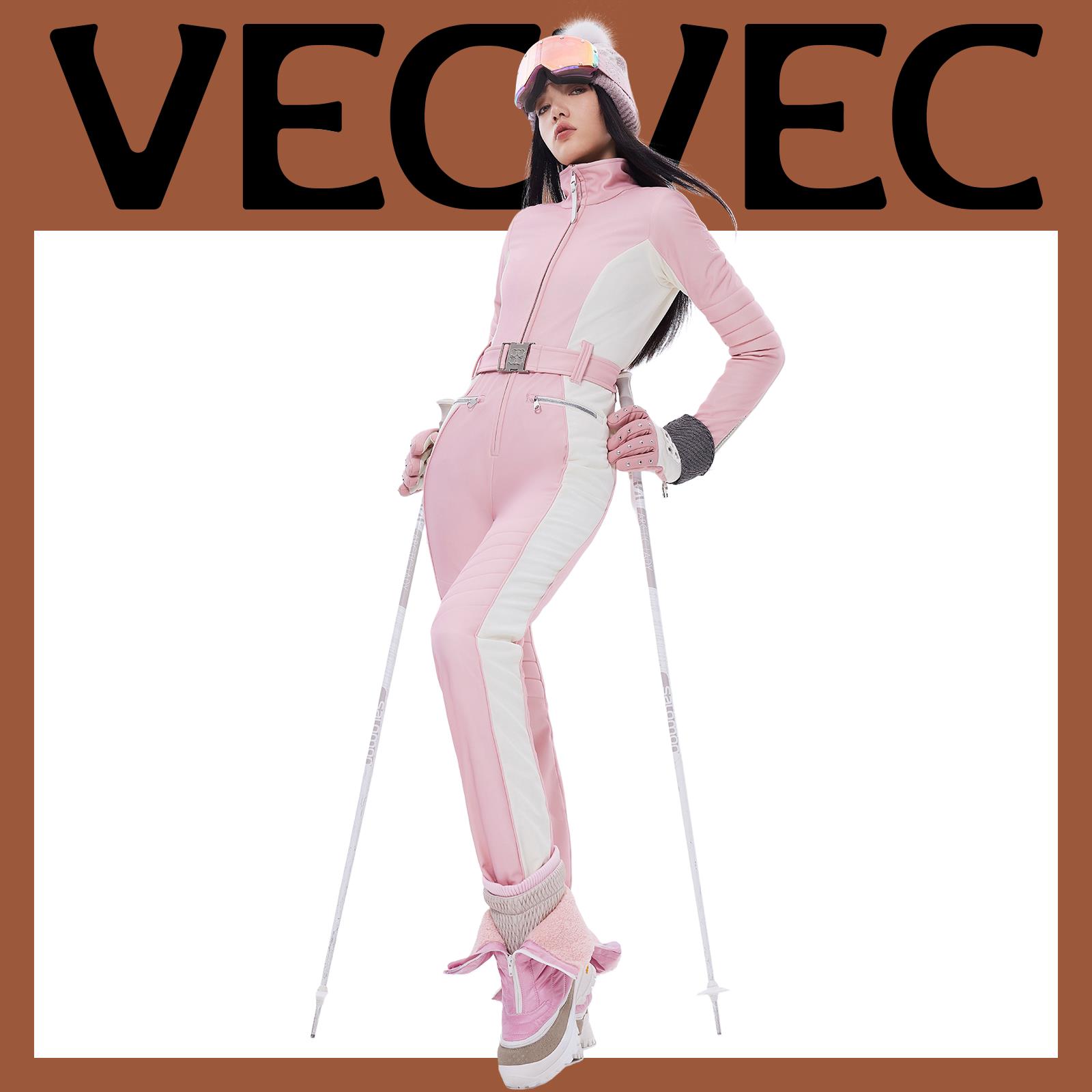 VECVEC双板连体滑雪服女修身套装新款滑雪衣防风防水专业滑雪装备