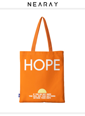 尼睿原创设计橙色帆布袋t文艺简约单肩包百搭学生带拉链手提袋W
