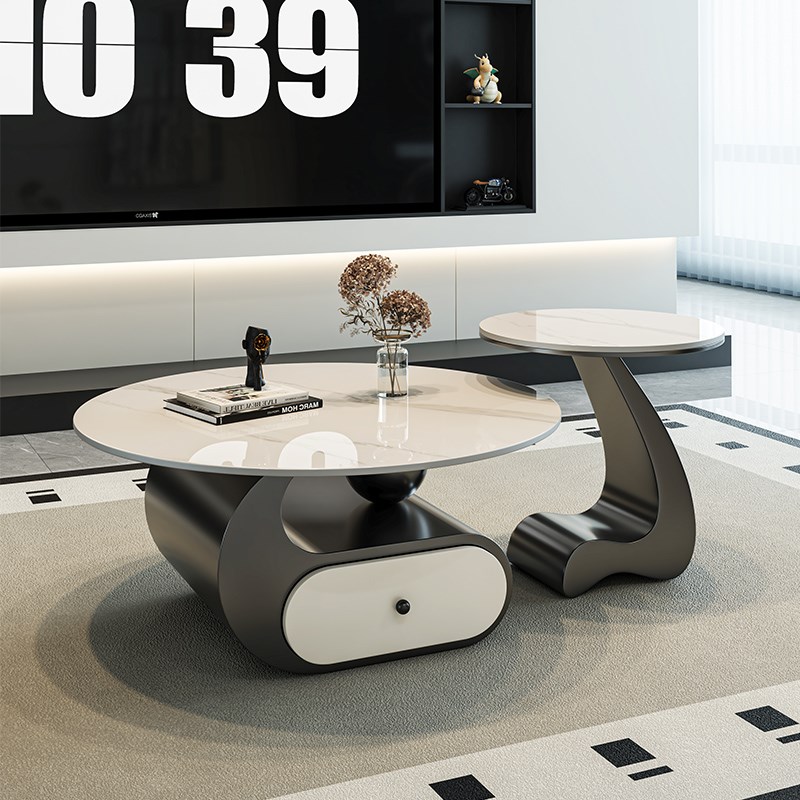 新款大小圆形岩板茶几轻奢现代简约客厅家用小户型极X简高级感组