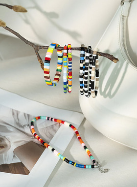 美洋MEIdYANG 彩虹手串项链 活力趣味搪瓷彩珠手环彩色糖果锁骨链