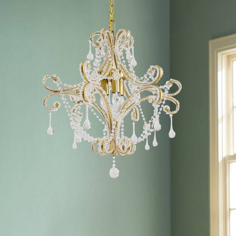 贝恋 全铜花结绕珠吊灯法式水晶灯卧室衣帽间P公主女儿房浪漫风灯