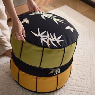 坐垫新中式蒲团古风墩懒人沙发榻榻米客厅竹丝绒坐墩中脚叶刺绣