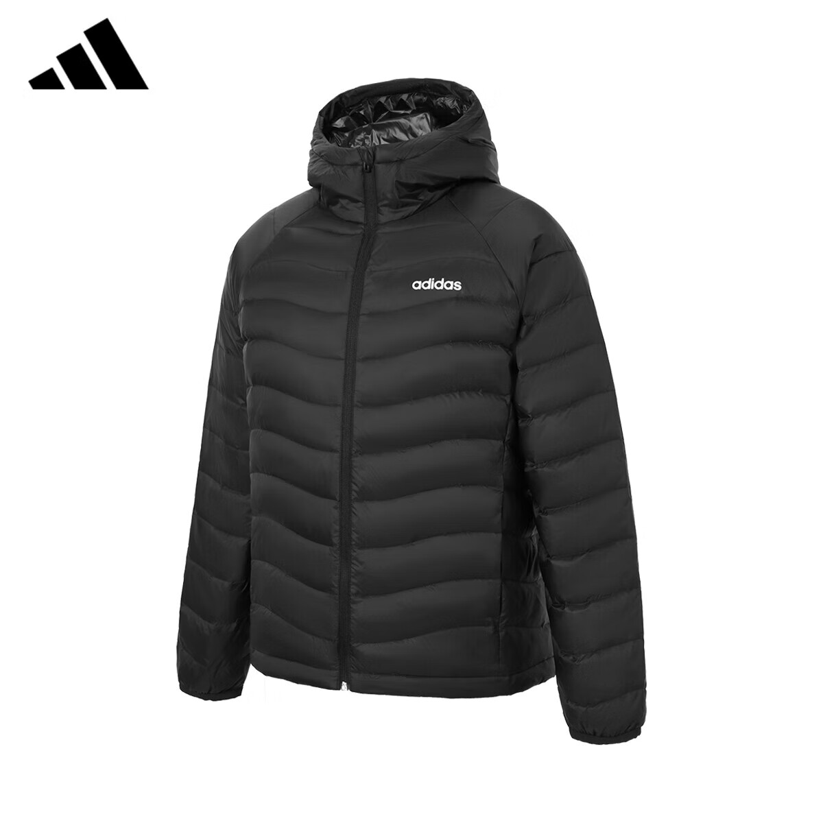 阿迪达斯短款连帽运动羽绒服