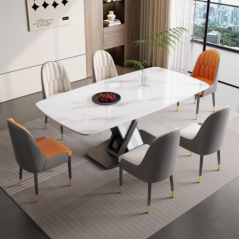 现代简约岩板餐i桌椅组合小户型轻奢客厅家用超晶石长方形吃饭桌