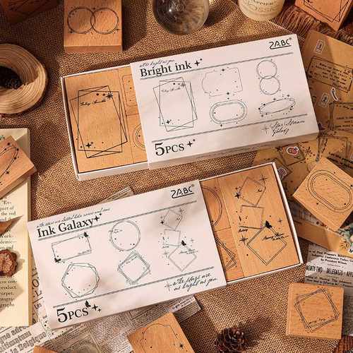 千里墨痕木质印章套盒复古边框手账印章木质留言框装饰印章