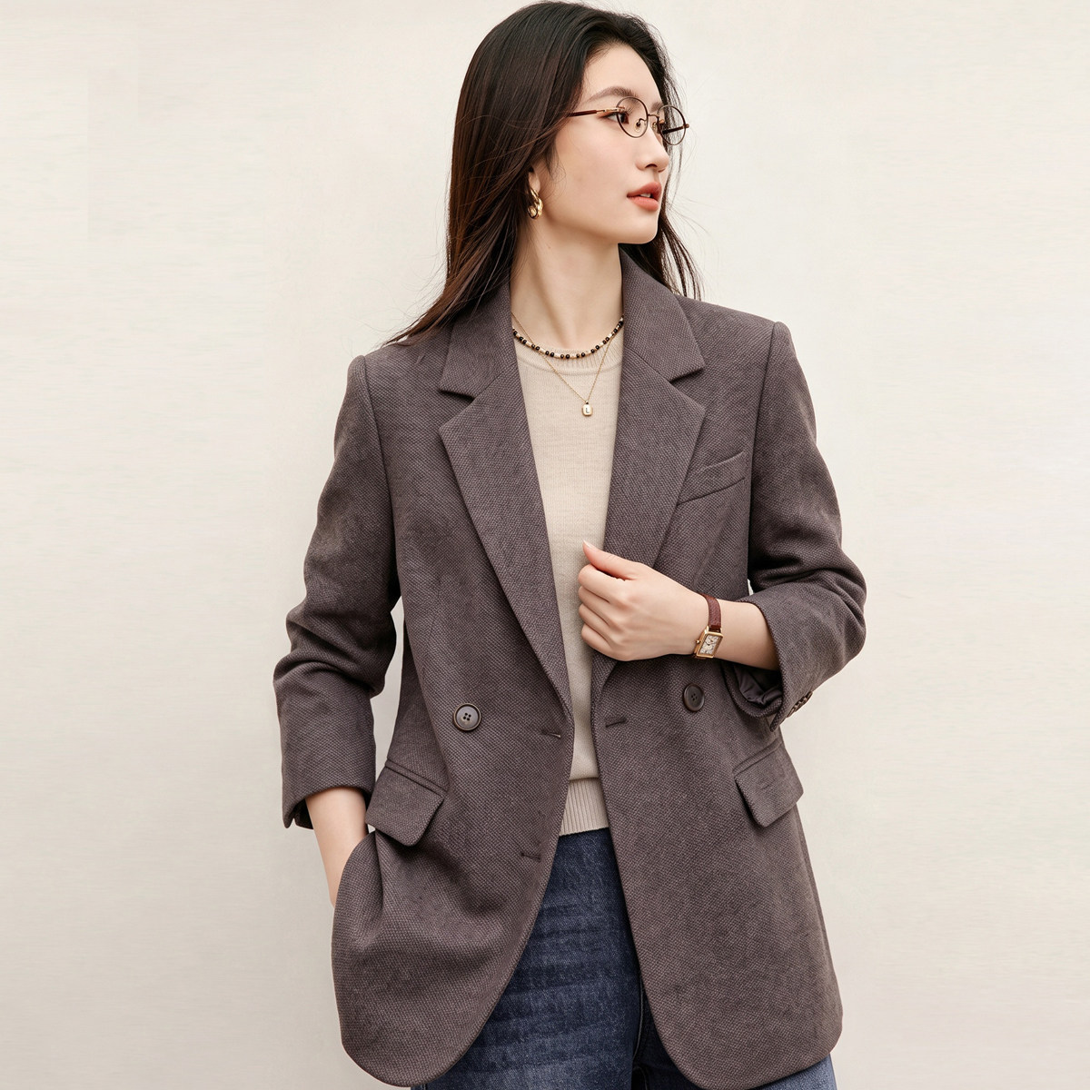 吉米赛欧羊毛呢女西装外套秋冬