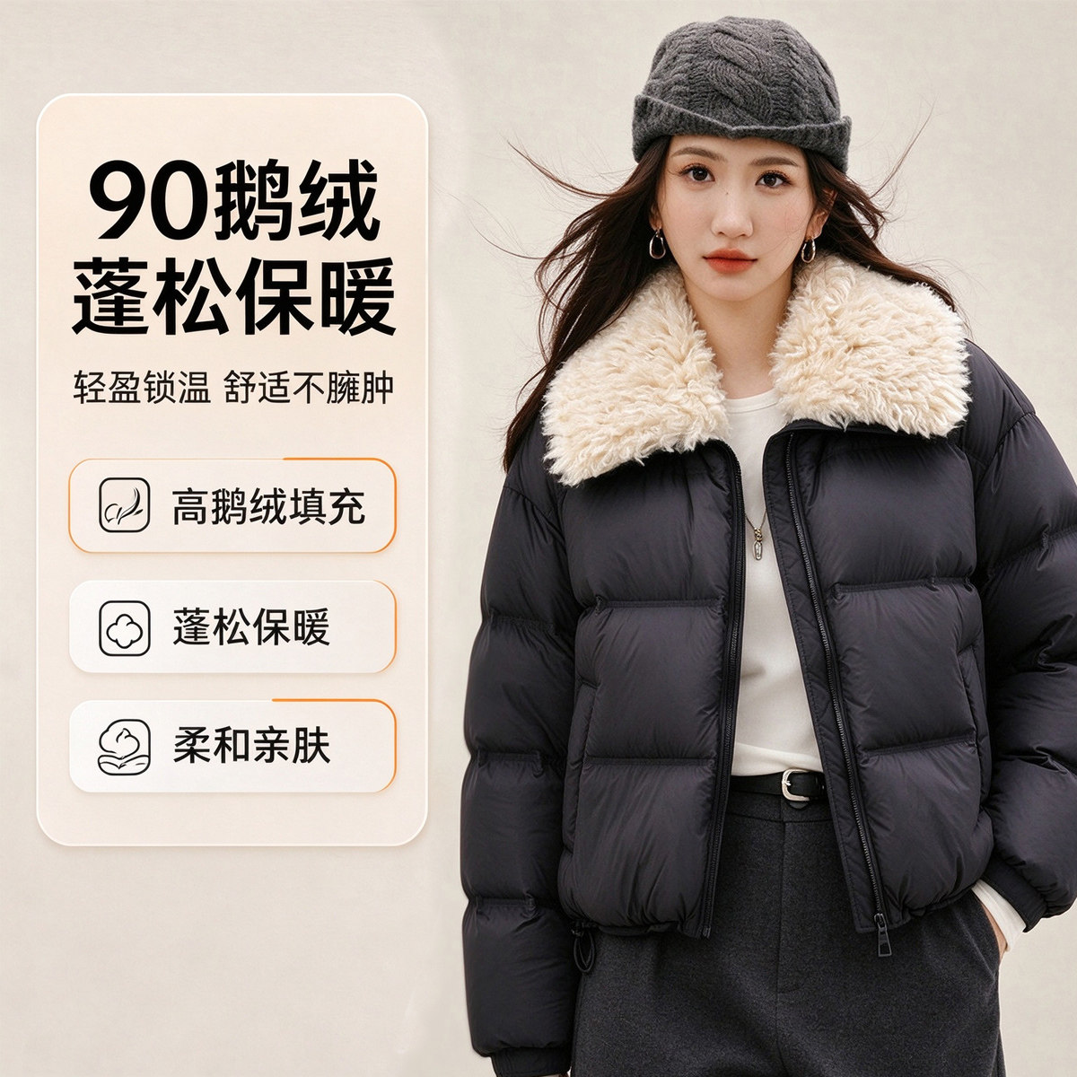 羽绒服女26冬鹅绒高级感拼接翻领