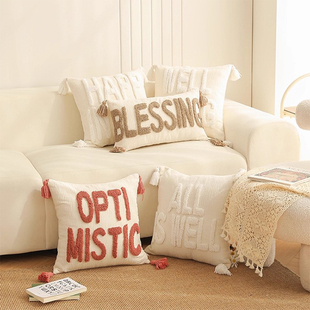 新款字母刺绣抱枕沙发客厅轻奢高级感抱枕套不含芯床头靠枕靠垫