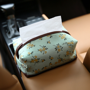 布奏高档车载纸巾盒挂式 高级感车内抽纸盒扶手箱车W上纸巾包布艺