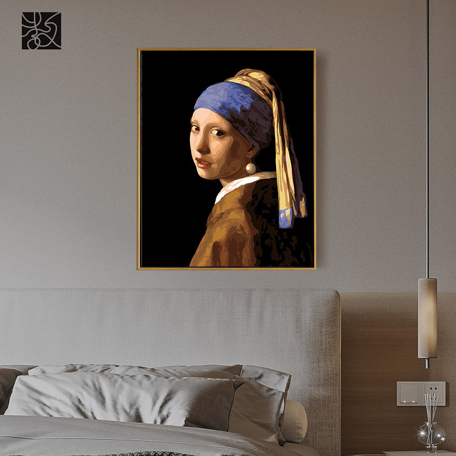 数画大师数字油画手绘填色丙烯画客厅涂色装饰画戴珍珠耳环的少女