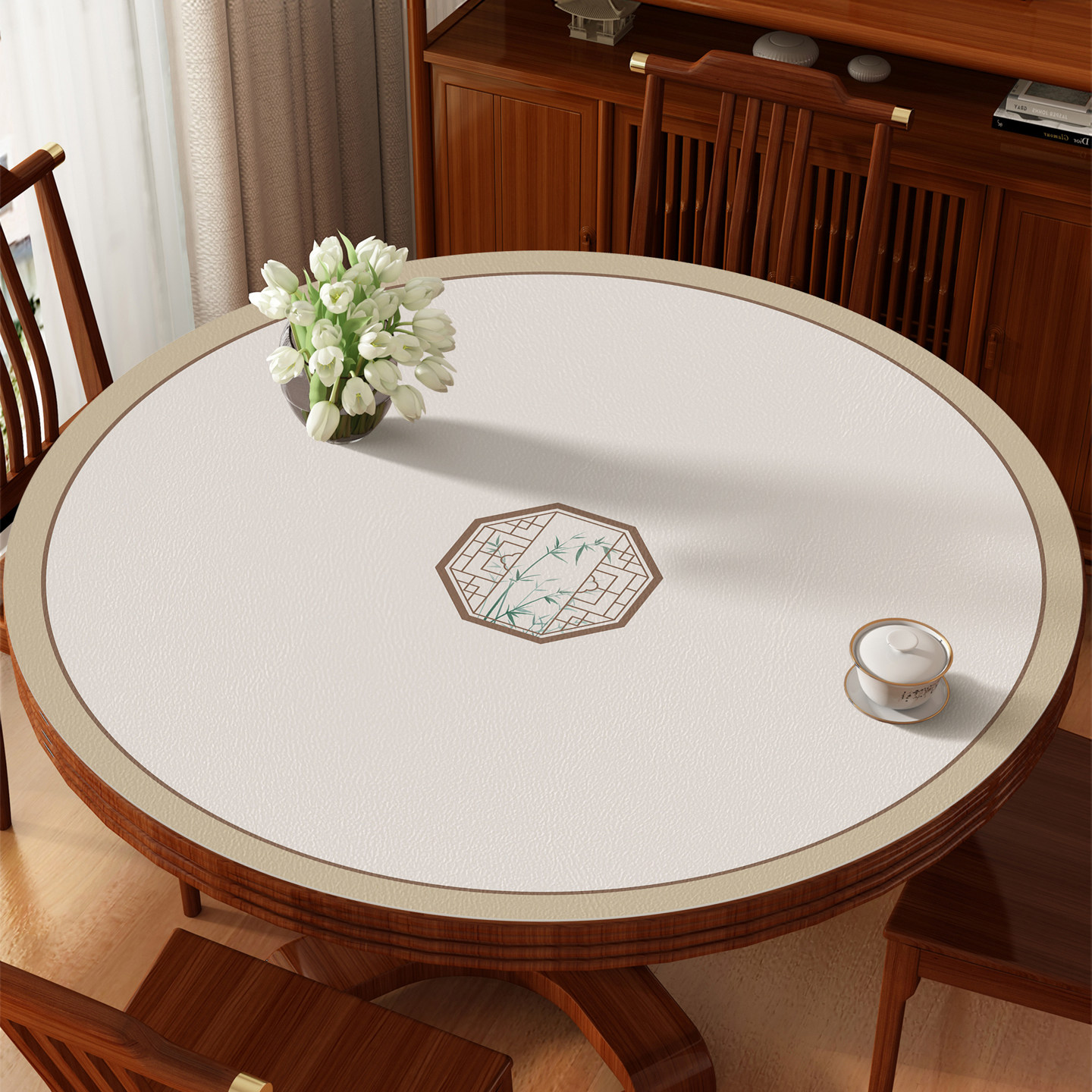 新中式圆桌餐桌桌布轻奢高级感防水防油免洗圆形茶几桌垫保护垫子,居家布艺,桌布,淘宝优惠券,粉丝福利购,淘宝优惠卷