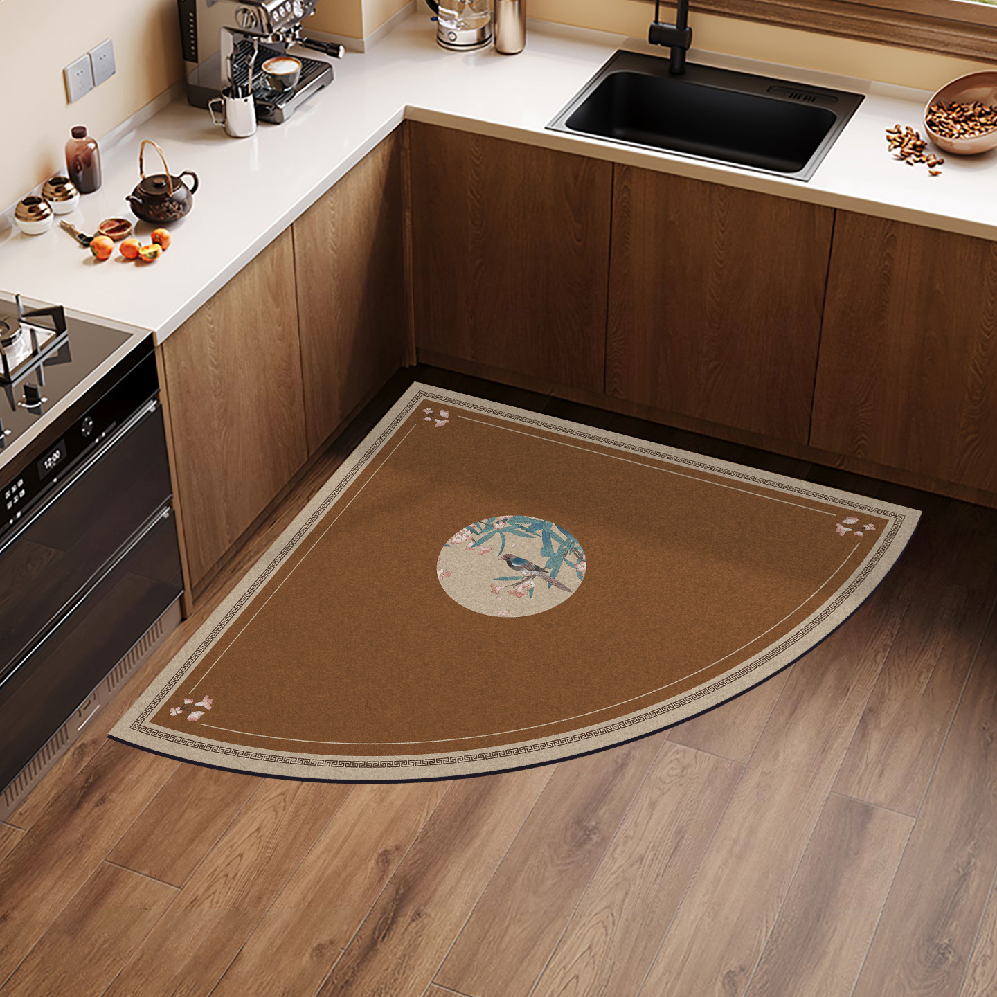 新中式厨房专用扇形转角地垫