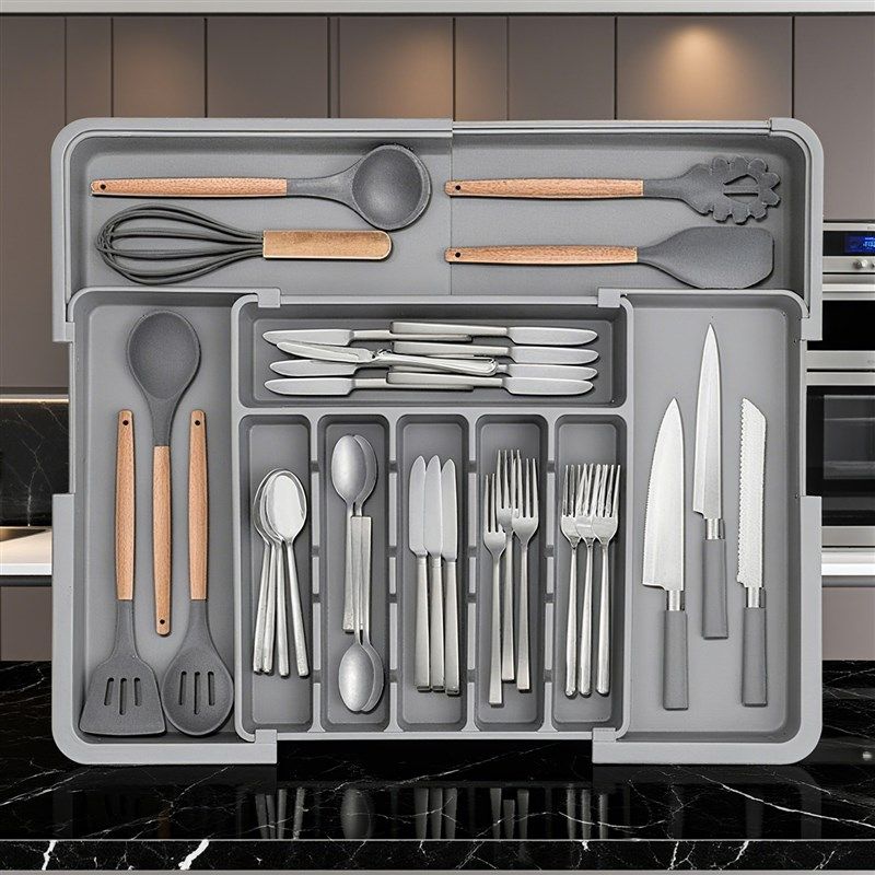 抽屉收纳神器f【四面伸缩】厨房餐具收纳盒筷子和勺子整理储物分,餐饮具,餐具笼/架,淘宝优惠券,粉丝福利购,淘宝优惠卷