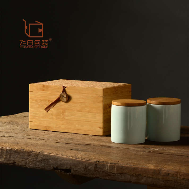 纽扣麻顶竹盒竹四杯盒茶杯收纳盒黄麻布顶L面茶道工具盒收纳箱家