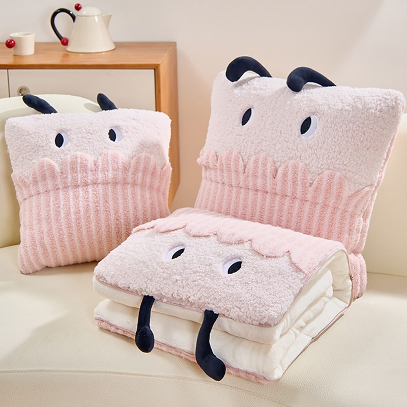 多功能折叠牛奶绒抱枕被子两用午睡靠垫枕头二合R一加厚绒毯车载