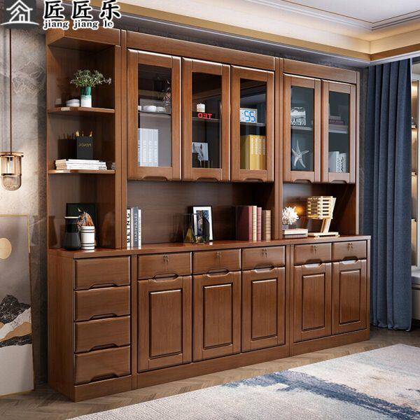门储物柜实木3转角带锁2门门5门6书房带自由组合现代中式书柜抽屉