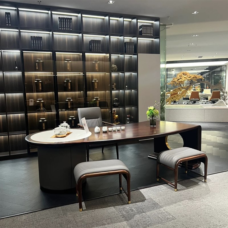 新中式北美黑胡桃木茶桌椅组合现代简约轻奢家用实W木茶室泡茶桌