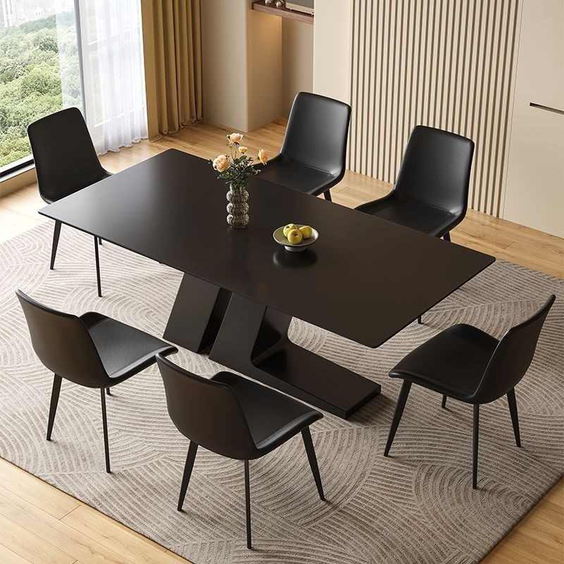 纯黑岩板餐桌椅高级现代简约小户型E家用长方形西餐桌意式轻奢高