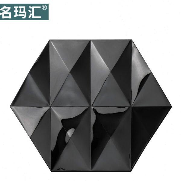 六角不锈钢马赛克瓷砖背景墙名玛汇面金属黑色镜酒吧砖金属立体