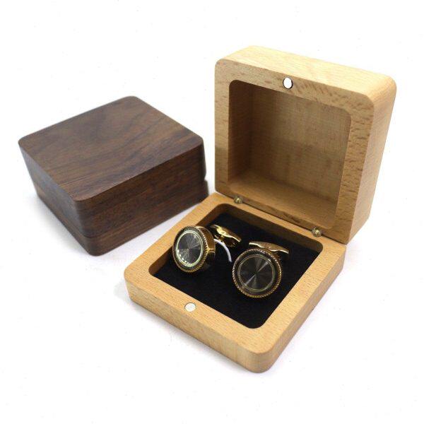 收纳盒精品礼盒包装榉木黑胡桃袖扣包装盒美翻盖绒布木质磁吸北品