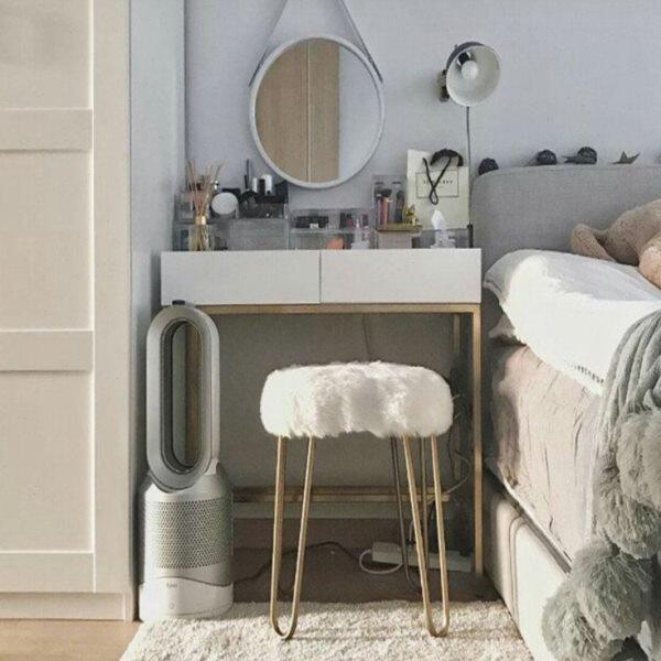 卧室小书桌烤漆梳妆台现代简约金色化妆桌白色铁艺子实木创意北欧