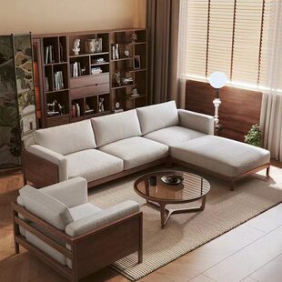 组合全实木三人位小户型黑胡桃木沙发直排大北客厅美冬夏两用沙发