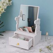 子学生宿舍大号创意便携卡通桌面梳妆镜公主高清化妆镜台式 旋转可