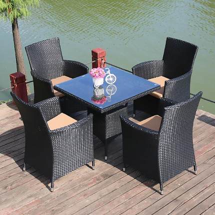 户外桌椅室外花园塑料椅子阳台露天餐桌庭院休闲藤椅五件套