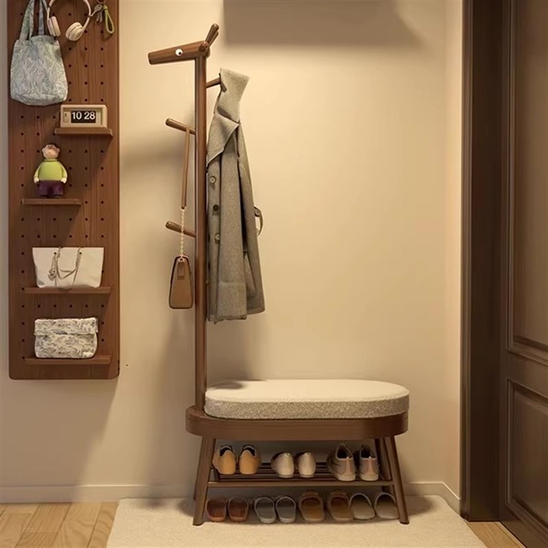 实木换鞋凳门口家用挂衣架一体入A户门可坐鞋柜穿鞋凳进门凳衣帽