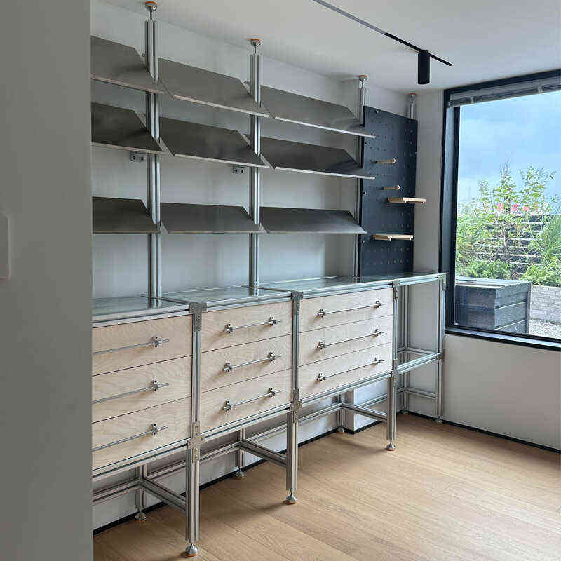 样品货架展示柜店铺陈列架多层置物F架斗柜铝材货架落地隔断收纳